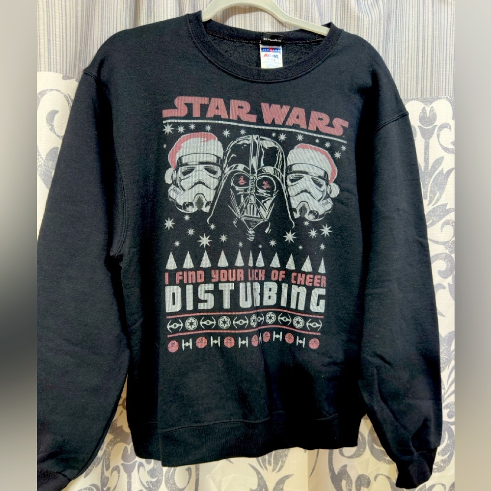 EUC Star‎ Wars Black Crewneck Sweater with Red and White Graphics Size M